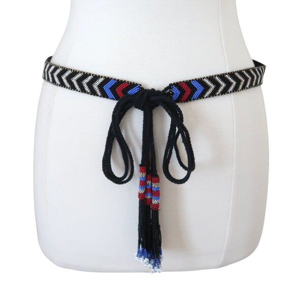 ISABEL MARANT Chevron beaded tassel tie belt M - Picture 1 of 7